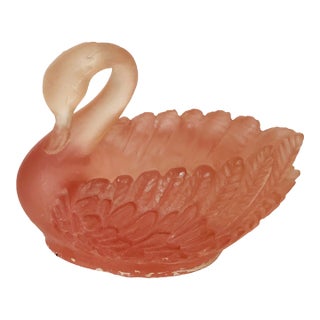Mid Century Frosted Pink Swan Planter or Bowl For Sale