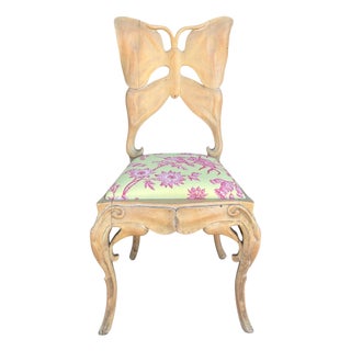 Rare Antique Art Nouveau Carved Butterfly Back Chair - 1 of 2 For Sale