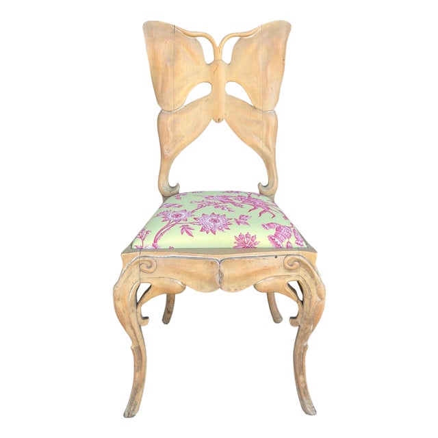 Rare Antique Art Nouveau Carved Butterfly Back Chair - 1 of 2 For Sale