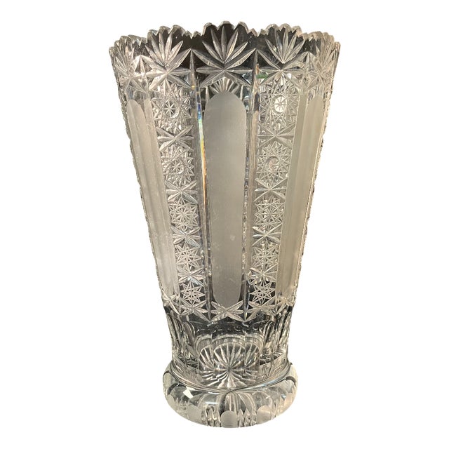 Mid-Century Cut Crystal Trumpet Vase in the style of Baccarat, 1940s For Sale