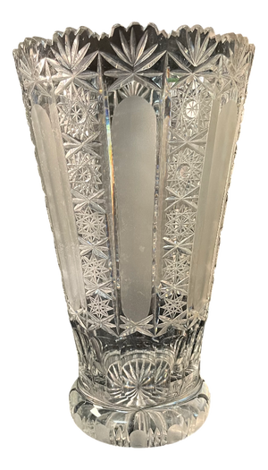 Mid-Century Cut Crystal Trumpet Vase in the style of Baccarat, 1940s