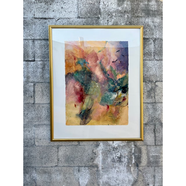 Abstract Washed Colors Framed Painting Signed by American Artist Lois Perdue. Circa 1990s For Sale In Miami - Image 6 of 18