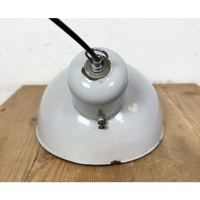 Industrial Grey Enamel Factory Pendant Lamp, 1960s For Sale - Image 14 of 18