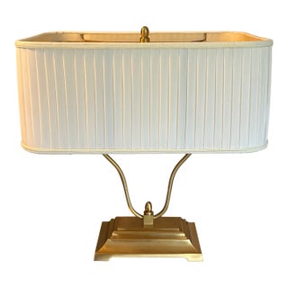 Late 20th Century Attributed Baker Brass Italian Table Lamp With Pleated Shade – Neoclassical Hollywood Regency For Sale
