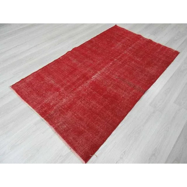 Mid 20th Century Vintage Turkish Hand-Knotted Red Area Rug - 4′2″ × 6′11″ For Sale - Image 5 of 6