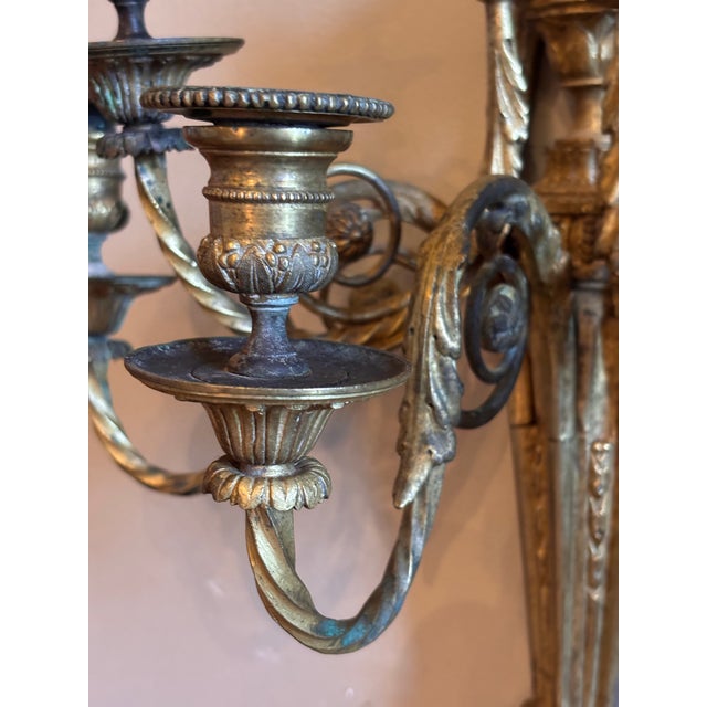 Louis XVI Style Gilt Bronze Five Arm Candle Wall Sconces For Sale - Image 11 of 11