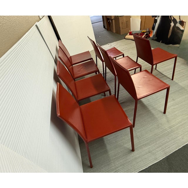 Italian Oxblood Leather Dining Side Chairs, Set of Eight For Sale In San Francisco - Image 6 of 12