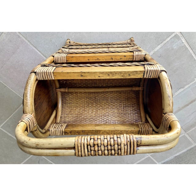 Mid 20th-Century Stylishly Functional Bamboo & Rattan 3-Tier Catchall "Basket" Media Storage Stand For Sale - Image 9 of 12