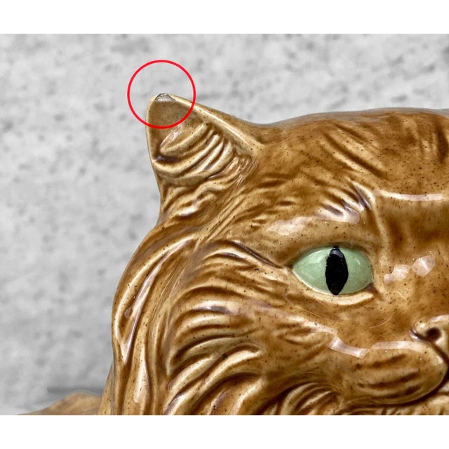 Ceramic Mid-Century Large Porcelain Long-Haired Brown Cat Sculpture For Sale - Image 7 of 11