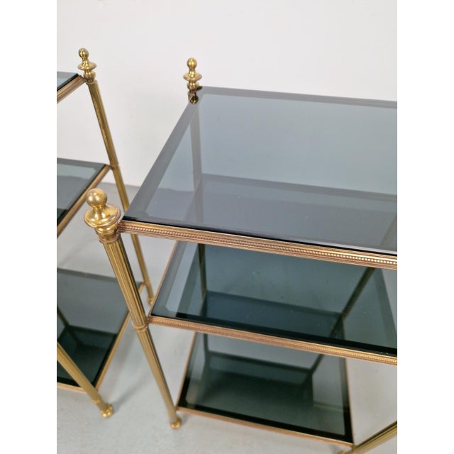 Mid-Century Modern 3-Tier Side Tables in Brass and Smoked Glass from Maison Jansen, 1960s, Set of 2 For Sale - Image 9 of 13