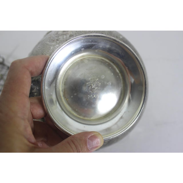 Early 20th Century Embossed Silver Plate Pedestal Rose Bowl Double Wire Frog Vintage Two Piece Pansy Holder Vase for Flower Arranging, Bouquet, Ikebana, Patina For Sale - Image 5 of 12