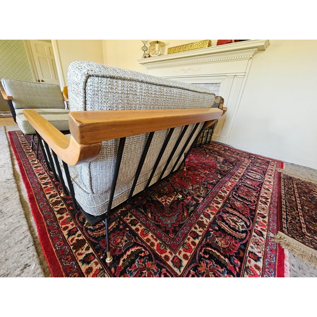 1950s MCM Attributed to Richard McCarthy by Selrite Wrought Iron Chair Set With Matching Ottoman For Sale - Image 9 of 12