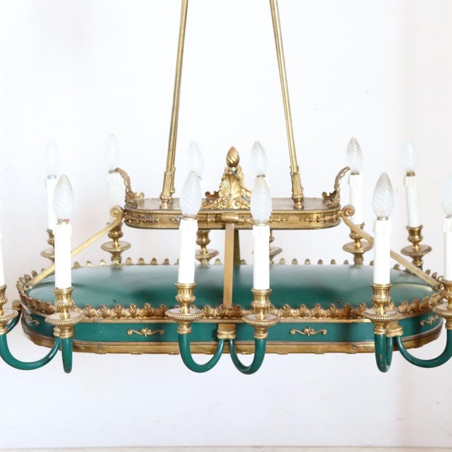 Chandelier in Gilded Bronze and Green Lacquered Metal For Sale - Image 14 of 18