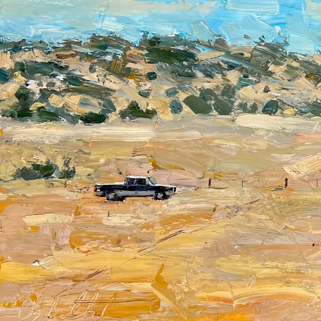 In "Taking Care of Business," a vast, sunlit landscape unfolds, showcasing a rural scene where figures and livestock...