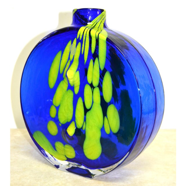 Mid-Century Modern 1974s Jan Gabrhel Chlum U Trebone Blue and Green Glass Vase Vessel Czech Republic For Sale - Image 3 of 10