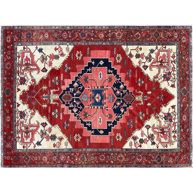 Red Antique Persian Serapi Carpet For Sale - Image 8 of 14