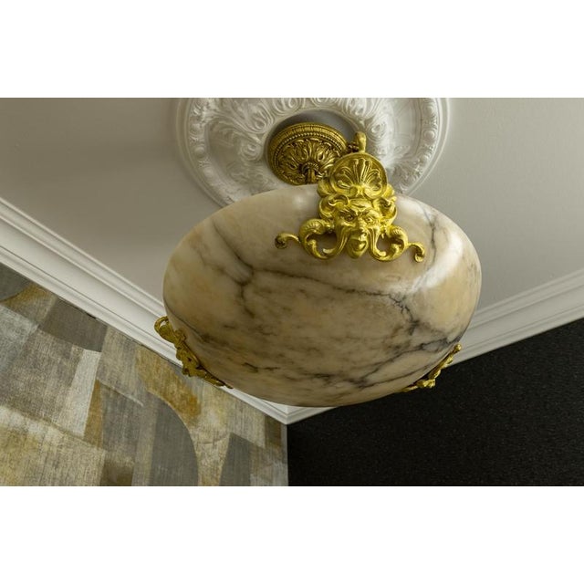 French Neoclassical Style Alabaster and Bronze Pendant Chandelier, 1920 For Sale - Image 4 of 18