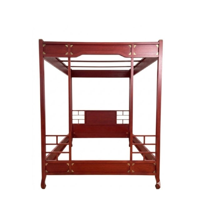 Vintage Thomasville Red Chinoiserie Ming Style Canopy Regency Queen Bedframe For Sale In West Palm - Image 6 of 10