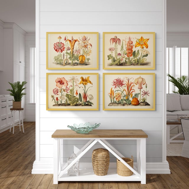 A beautifully curated set of four botanical prints reproduced from original botanical watercolors dating from the 19th...