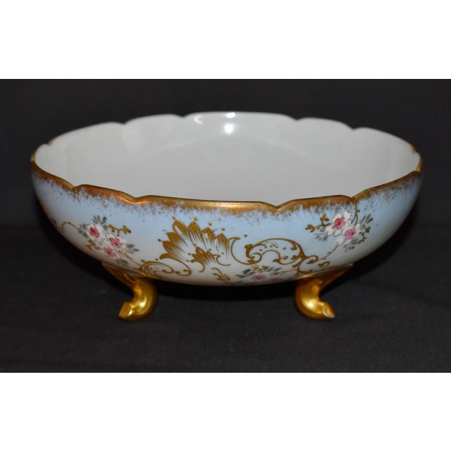 French Limoges France Porcelain Colander Antique Berry Bowl Footed Strainer Gilt For Sale - Image 3 of 15