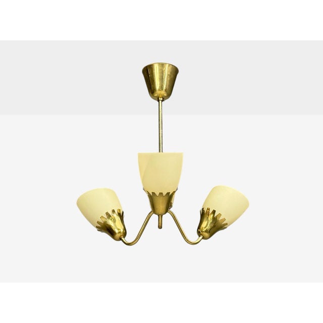 1940s Mid-Century Modern Hans Bergstrom Attr, Pendant Light, Brass, Glass For Sale - Image 4 of 10