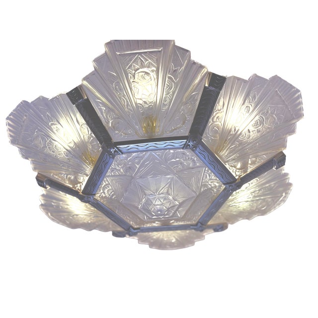 1930’s French Art Deco Chandelier Signed Verrerie Des Hanots For Sale - Image 12 of 12