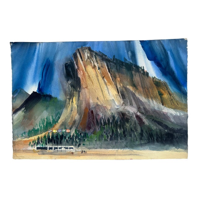 1960s Strong Cliff Original Watercolor Painting For Sale