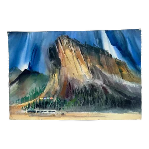 1960s Strong Cliff Original Watercolor Painting