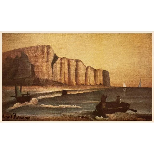 An excellent vintage First Edition full-color print of oil painting "The Cliff" (La Falaise) by Henri Rousseau. Comes from...