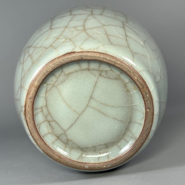 Ceramic Vintage Chinese Longquan Celadon Crackle‑Glaze Lidded Jar With Animal‑Shaped Finial For Sale - Image 7 of 7