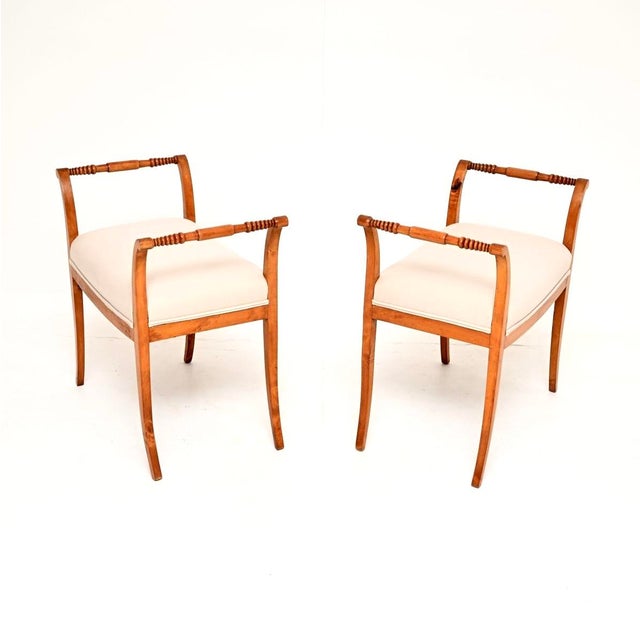 Antique Biedermeier Swedish Satin Birch Stools, 1850, Set of 2 For Sale - Image 3 of 10