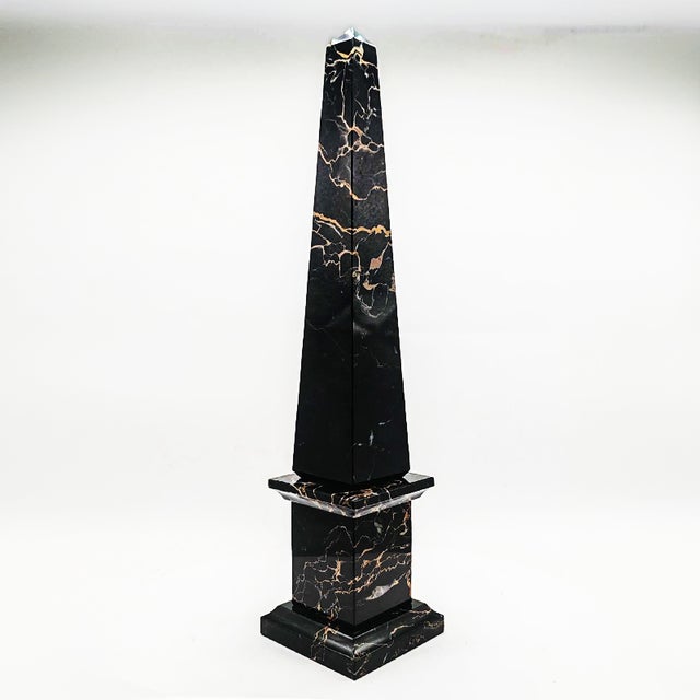 Large Hand-Carved Obelisk in Black Marble of Portoro with Gold Color Veins, Italy, 1970s For Sale - Image 4 of 9