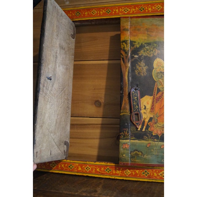 1960s Hand Painted Krishna and Radha Indian Window Wall Hanging For Sale - Image 4 of 7