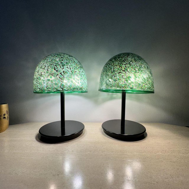 Dimensions: 41c m Height, 23cm Diameter Condition: Good Period: 1980's Material: Glass , metal Color: Green , black Up to...