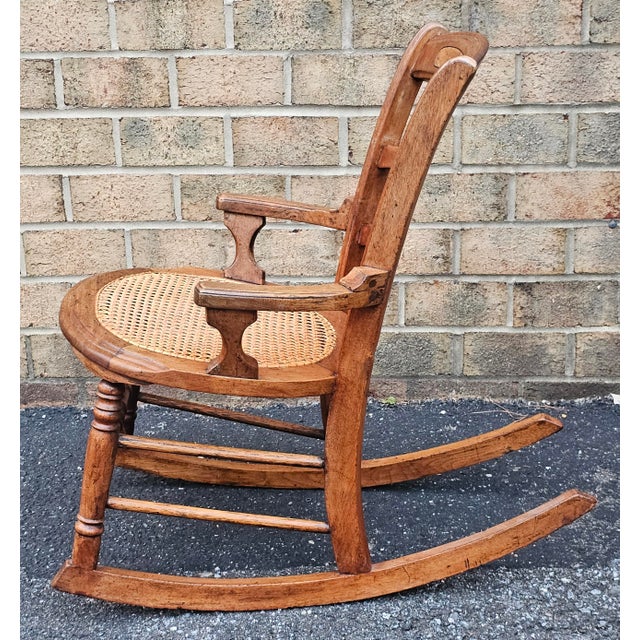 Early 20th Century Early 20th Century Victorian Walnut and Cane Seat Rocker For Sale - Image 5 of 7
