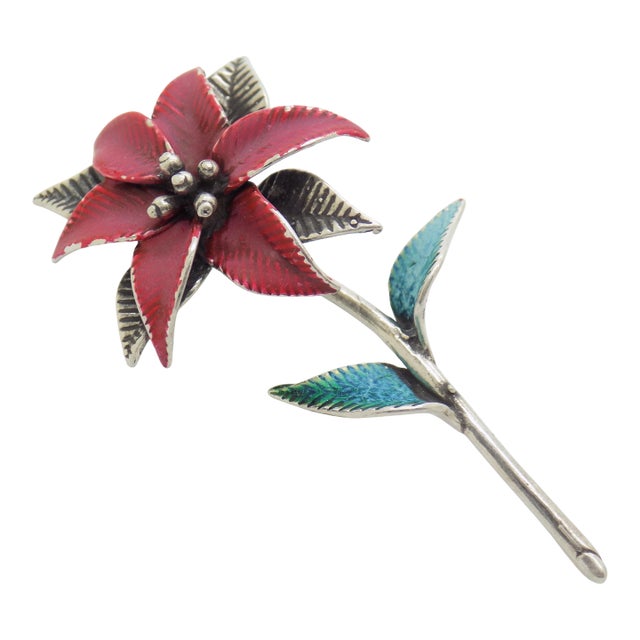 Vintage Italian Handmade Genuine Silver Poinsettia Flower Christmas Decoration For Sale
