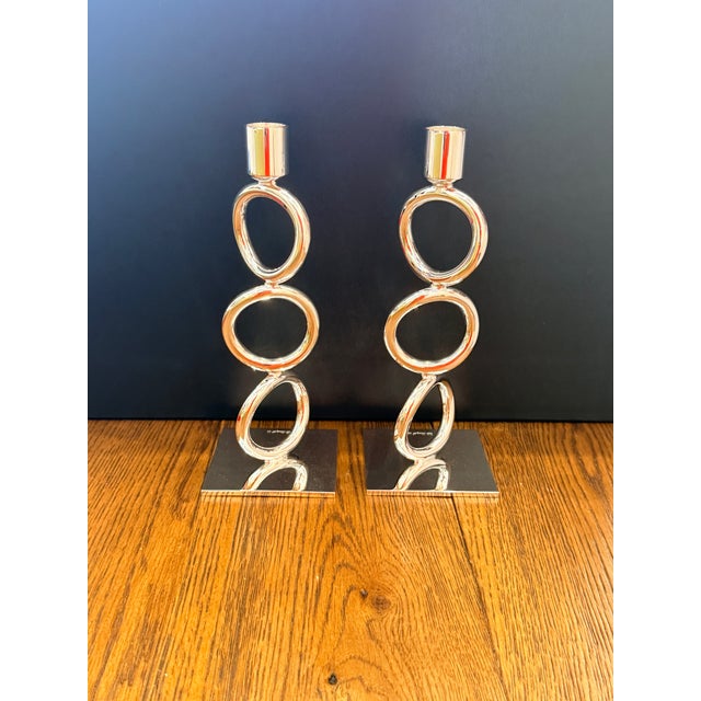 Pair Christofle Vertigo 3 Ring Candlesticks For Sale - Image 9 of 12