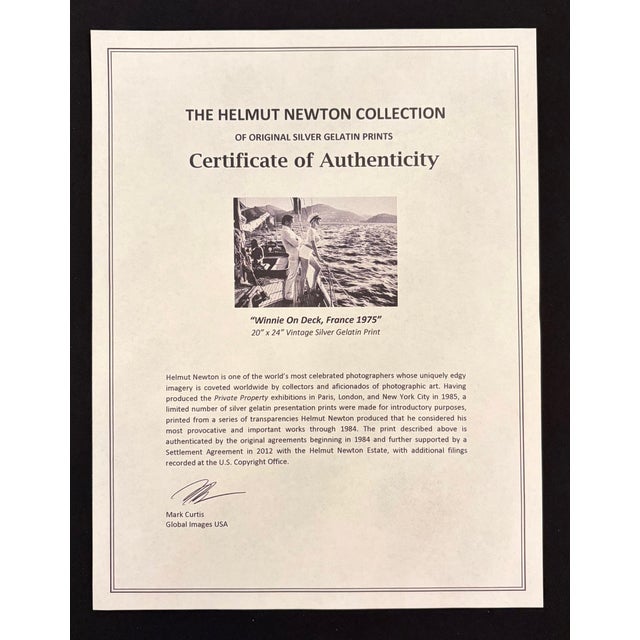 "Winnie on Deck, Cannes 1975" Vintage Silver Gelatin Print by Helmut Newton For Sale In Miami - Image 6 of 6