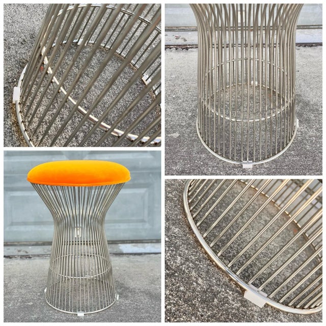Vintage Wireframe + Velour Bar Stool | in the Style of Warren Platner For Sale - Image 11 of 12