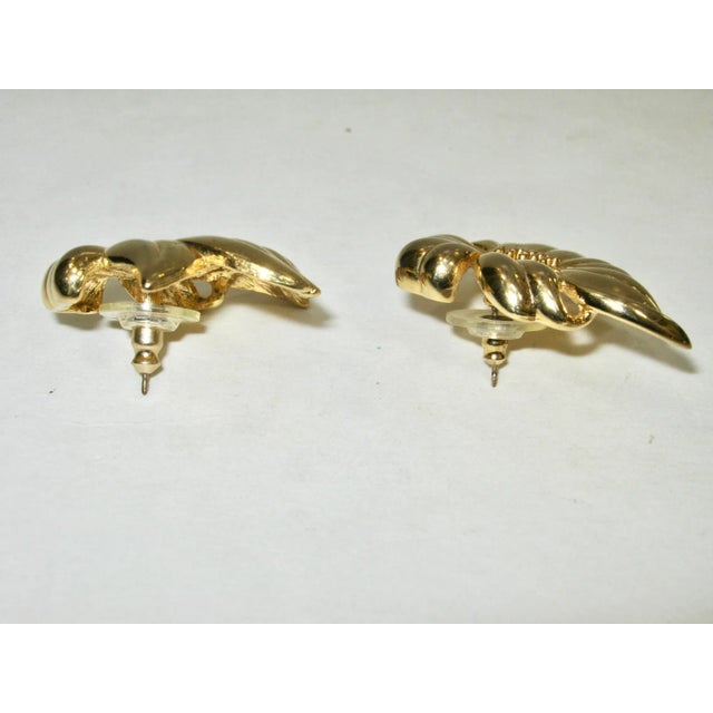 1970s 1980s Givenchy Large Polished Gold Carved Poinsettia Earrings - 2 Pieces For Sale - Image 5 of 5