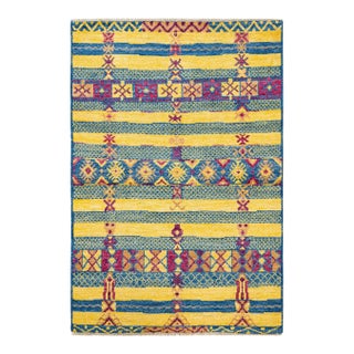 Modern, One-of-a-Kind Hand-Knotted Area Rug - Blue, 4' 3" x 6' 2" For Sale