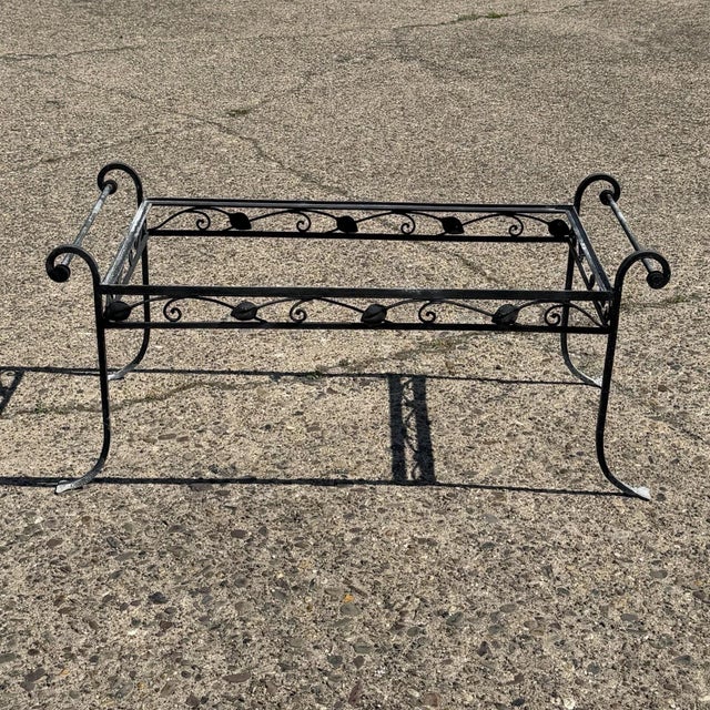 Vintage Salterini Art Nouveau Wrought Iron Leaf & Vine Garden Patio Rectangular Coffee Table with Saber Legs (no glass)....