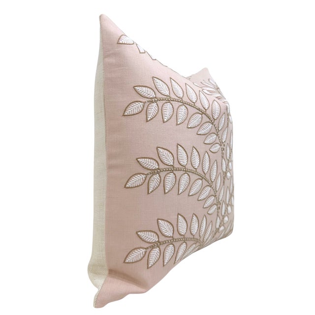 Frondescence Woven Pillow Cover in Blush Pink, 16x16 Pillow For Sale - Image 4 of 5