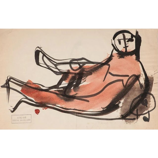 Red Creature is an original watercolor drawing on paper realized by Frick Mueller. With the stamp of the artist's atelier...