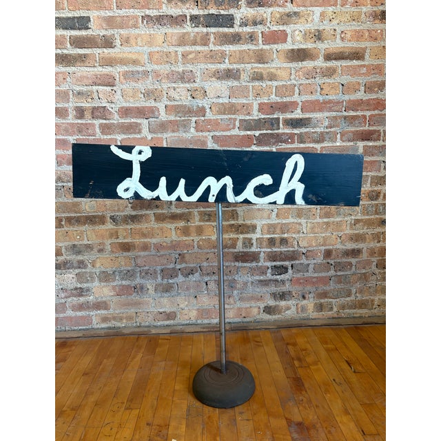 Mid 20th Century Rustic Hand-Painted Wooden "Lunch" Sign on Cast Iron Stand For Sale - Image 9 of 13