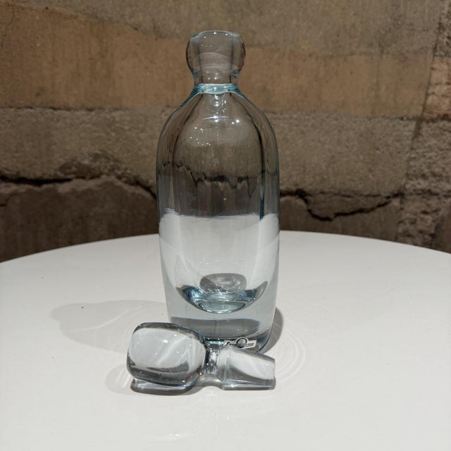 Strombergshyttan Swedish Ice Blue Crystal Decanter Vessel Scandinavian Modern For Sale - Image 9 of 10