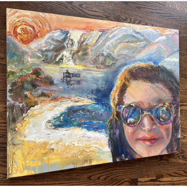 'The Selfie', Oil Painting, 30"x24" Painted edges, gallery wrapped canvas. Ready to hang. A woman takes a selfie with a...