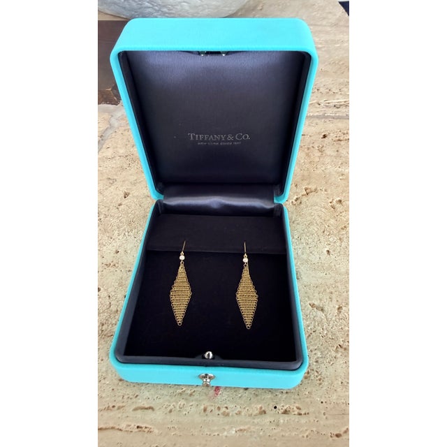 1980s Pair of Elsa Peretti for Tiffany & Co. 18k Gold Mesh Diamond Drop Earrings For Sale - Image 13 of 14