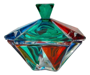 Venetian Glass Compote Box With Lid Hand Painted