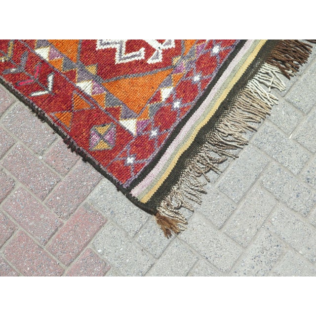 70s Orangecolor Herki Carpet Runner Long Runner Rug For Sale - Image 6 of 11
